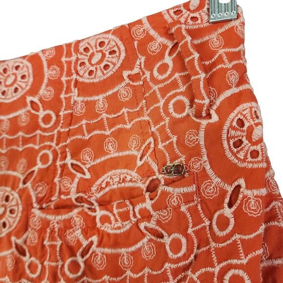 Sam Edelman Womens Romy Short Size 4 Orange White Eyelet Lace High Rise *NO BELT - Picture 5 of 12